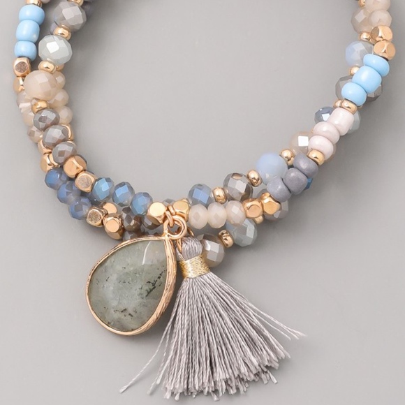 Set of 3 Beaded Bracelets with Pendant Tassel - Picture 2 of 3